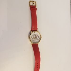 Kate Spade red & gold shell watch w/ sparkly face